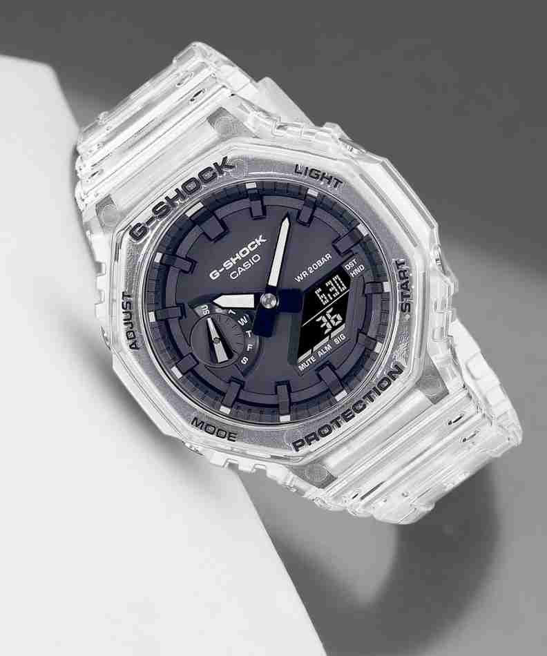 CASIO G-SHOCK Black Dial Translucent Resin Strap Analog-Digital Watch - For Men G1102 (GA-2100SKE-7ADR)