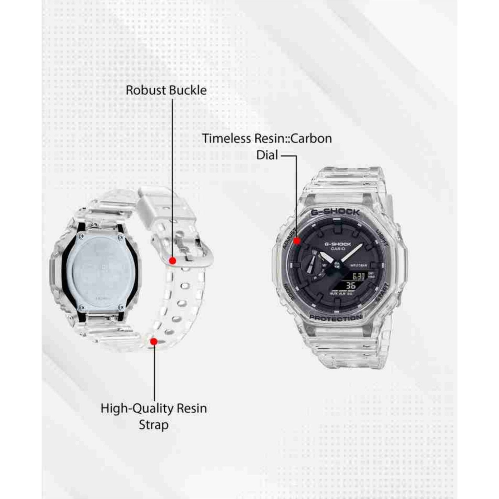 CASIO G-SHOCK Black Dial Translucent Resin Strap Analog-Digital Watch - For Men G1102 (GA-2100SKE-7ADR)