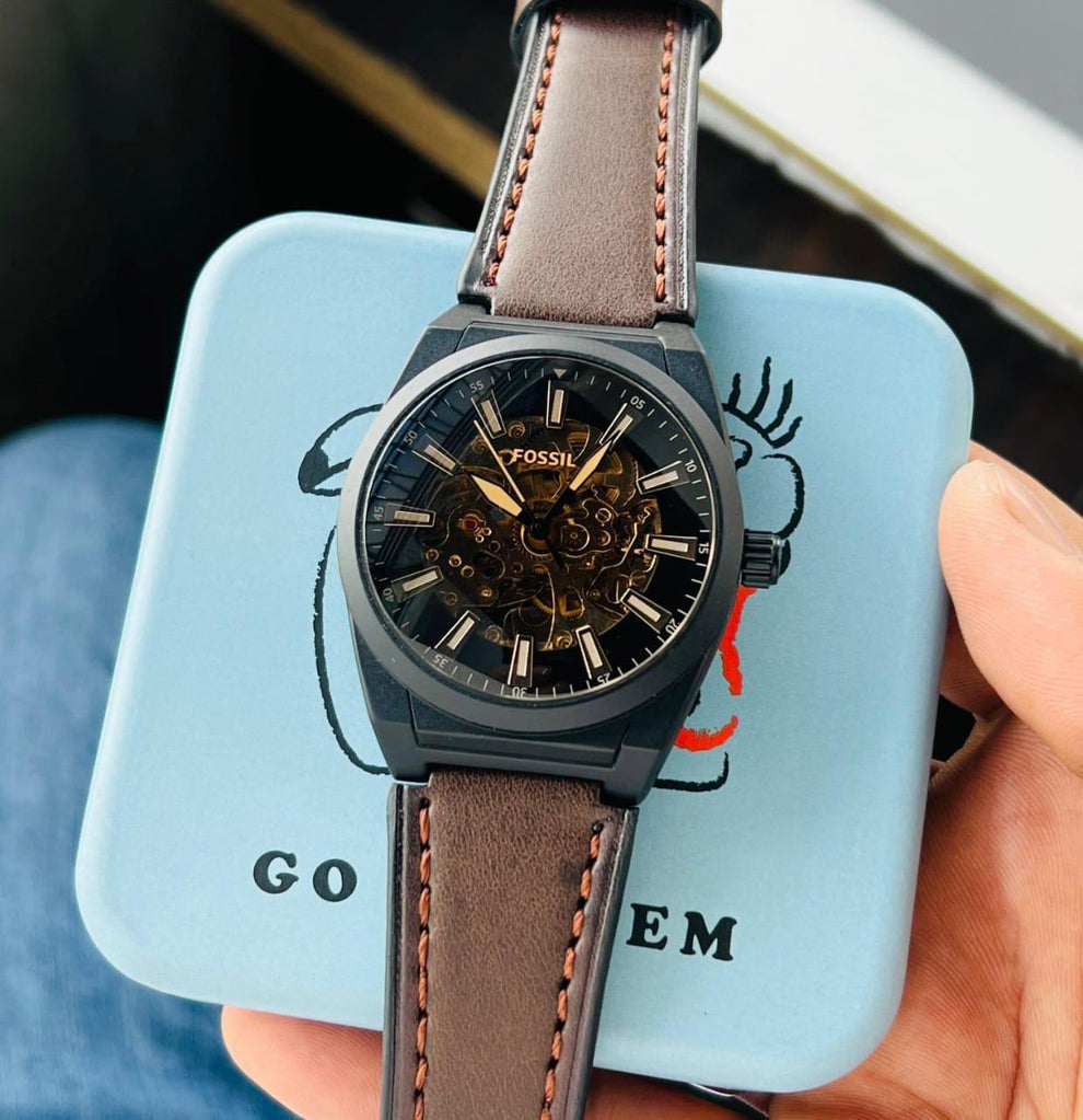 Fossil Automatic brown leather Black dial